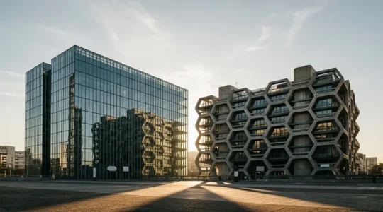 Confrontation visuelle entre deux structures financières symbolisant la solidité d'une compagnie d'assurance et d'une mutuelle face à un sinistre majeur