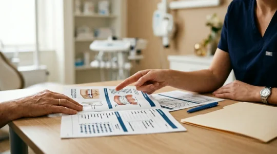 Consultation médicale pour implant dentaire avec documents de remboursement