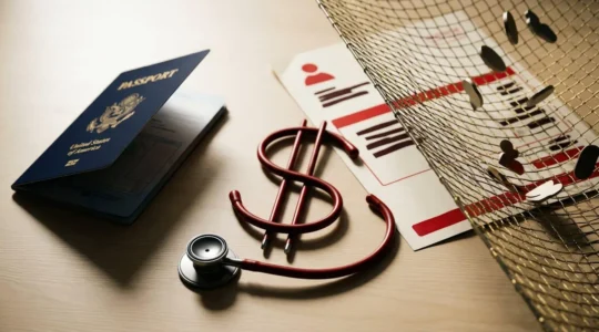 Passeport américain et documents d'assurance voyage illustrant les risques financiers aux États-Unis