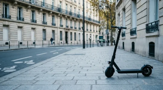 Une trottinette électrique stationnée dans un environnement urbain français illustrant les enjeux de l'assurance