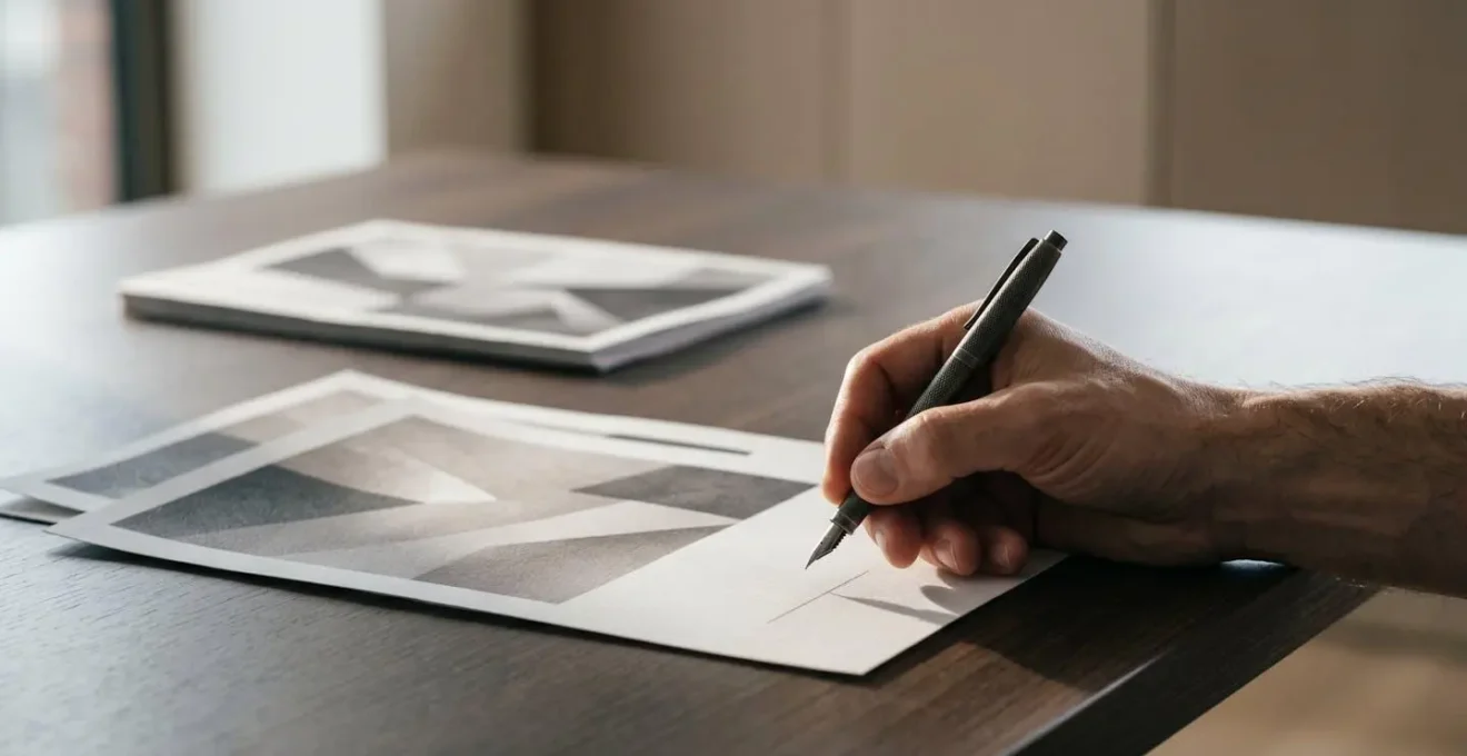 Personne signant des documents d'assurance avec un stylo sur un bureau moderne