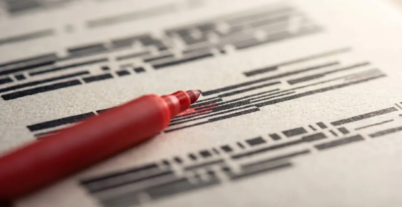 Gros plan macro sur les détails textuels d'une clause contractuelle soulignant l'importance de la lisibilité