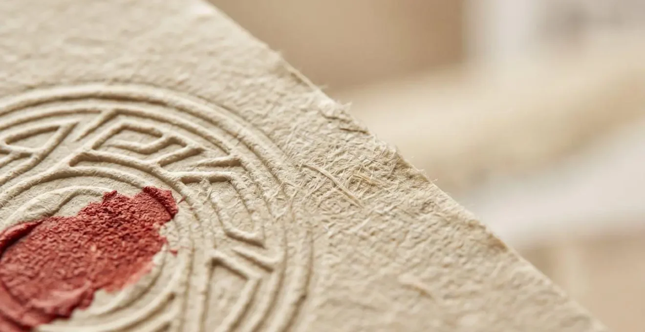 Détail macro de surface papier texturée avec cachet postal abstrait